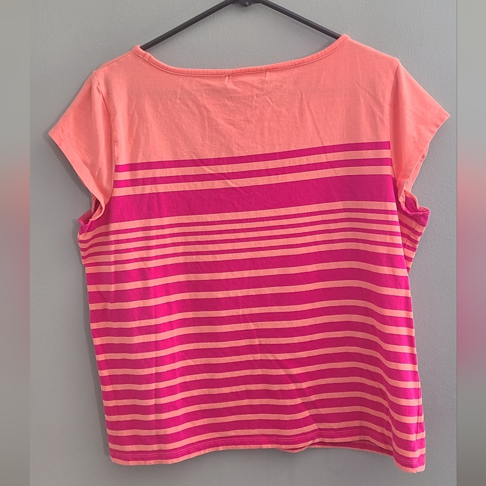 Liz Claiborne Wm's Short Sleeve Tee - Coral and Hot Pink Striped. Size XL. Cute! - Picture 3 of 4
